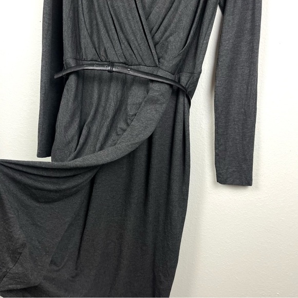 Max Mara Draped Jersey Gray V-Neck Belted Long Sleeve Sheath Dress 48/Large 14 - Picture 4 of 8